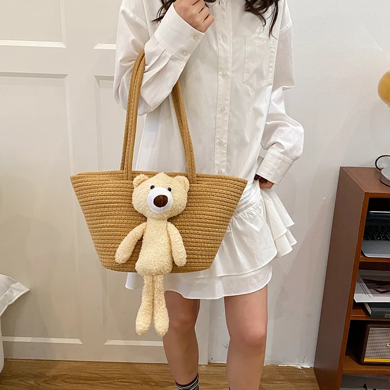 HCXK Woven Shoulder Bag Women's Ecru/Light Brown-7