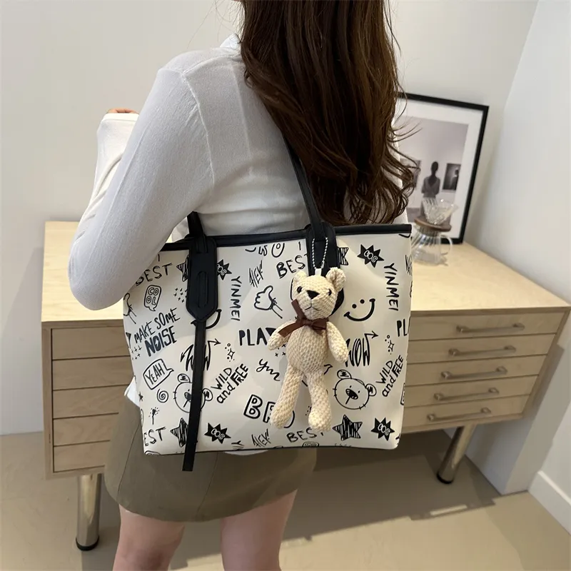 HCXK PU Tote Bag, Shopping Bag, Shoulder Bag Regular Women's Black/Blue/Pink/Brown-2