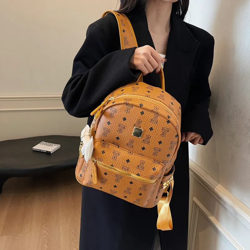HCXK PU Backpack Women's Black/Ecru/Dark Brown/Pink-17