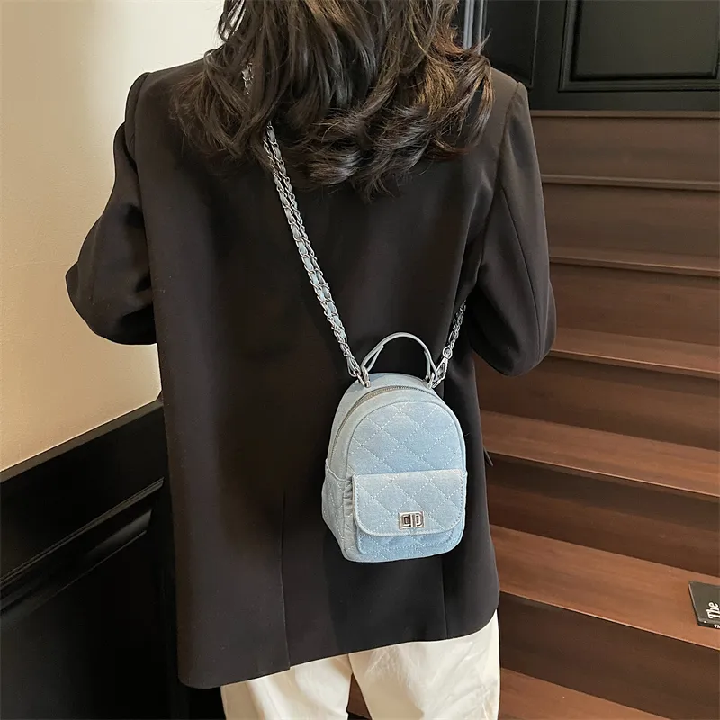HCXK Denim Backpack Large Size Women's Blue-10