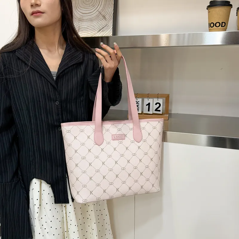 HCXK PU Tote Bag, Shopping Bag, Shoulder Bag Women's Light Purple/Gray/Pink-14