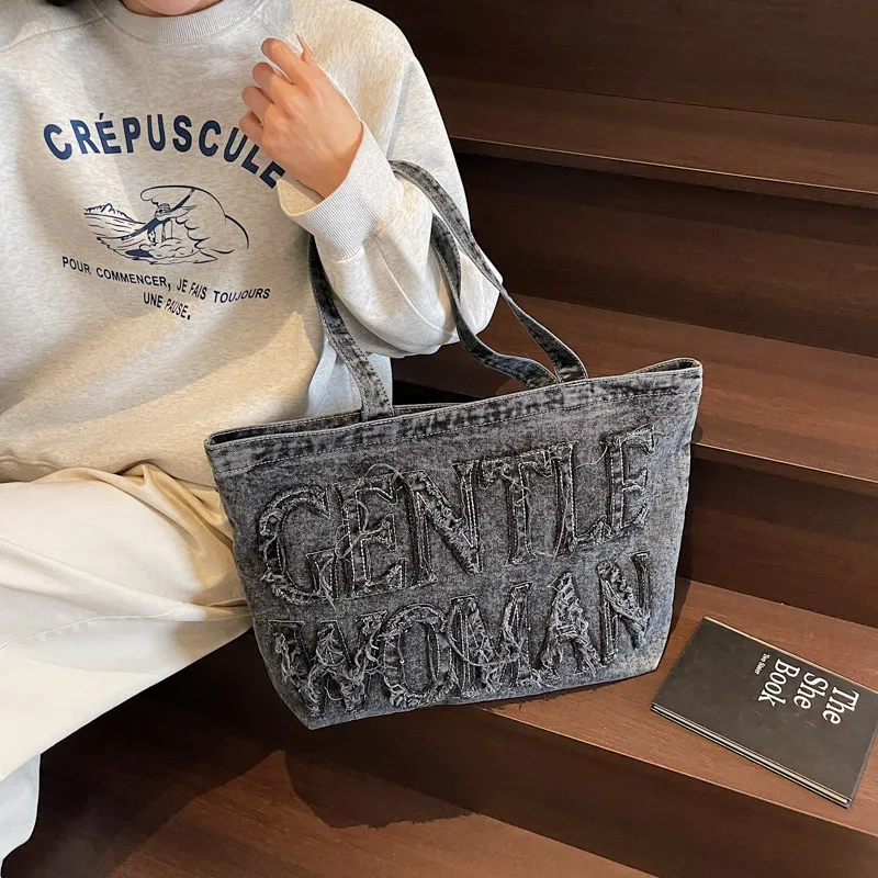 HCXK Denim Shoulder Bag Women's Dark Tea/Light Blue/Dark Blue-10