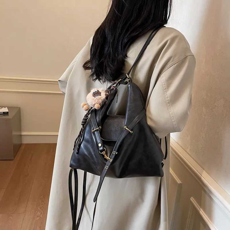 HCXK PU Crossbody One Shoulder Backpack Regular Women's Brown/Coffee/Black/White-13