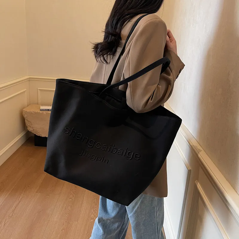 HCXK Canvas Bag Tote Underarm Shoulder Bag Women's Khaki/black/white/gray-7