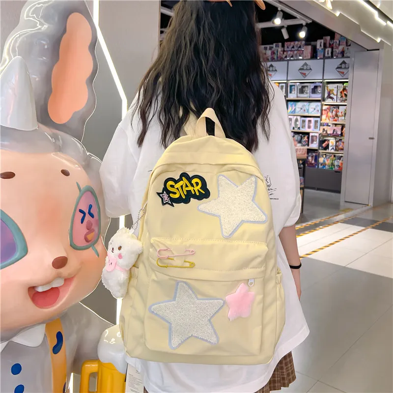 HCXK Composite Cloth Backpack Women's Yellow/Green/Pink-2