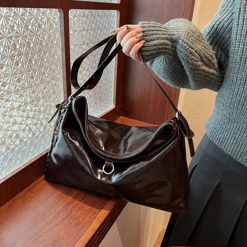 HCXK PU Minimalist Style Versatile Shoulder Bag Unisex Black/Coffee/Brown-2