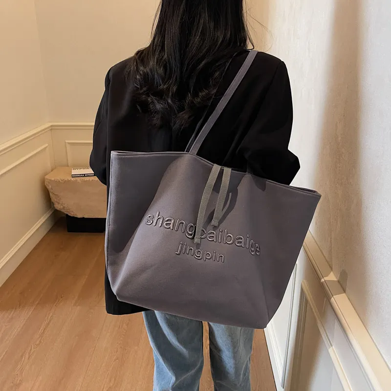 HCXK Canvas Bag Tote Underarm Shoulder Bag Women's Khaki/black/white/gray-17