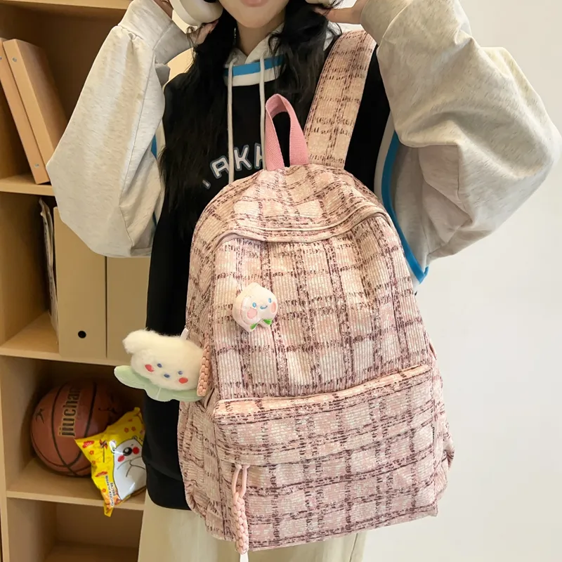 HCXK Corduroy Backpack Women's Green/Blue/Pink-14