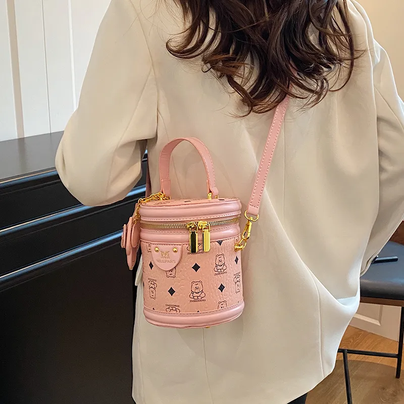 HCXK PU Bucket Bag, One Shoulder Handbag Women's Black/Pink/Yellow Brown/White & Black-10