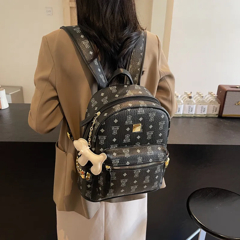 HCXK PU Backpack Women's Black/Ecru/Dark Brown/Pink-2