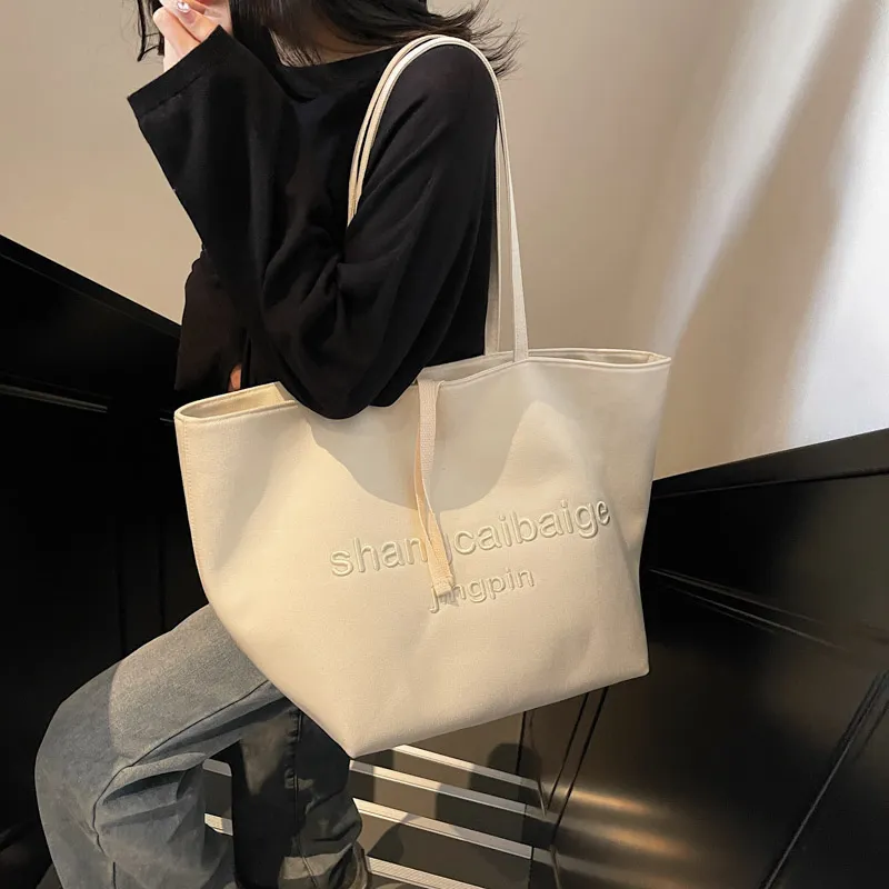 HCXK Canvas Bag Tote Underarm Shoulder Bag Women's Khaki/black/white/gray-12