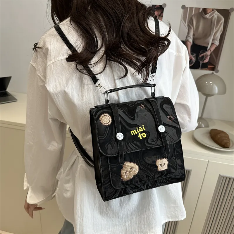 HCXK PU Trendy Casual Handbag, Fashion Minimalist Style Shoulder Bag, Backpack Women's White/Black/Brown-7
