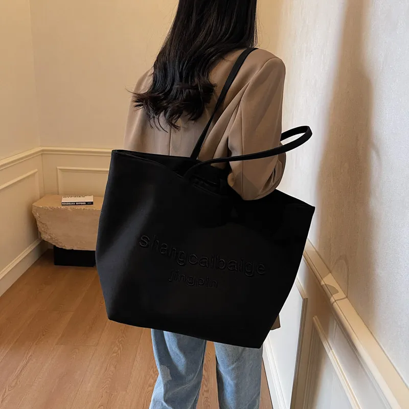 HCXK Canvas Bag Tote Underarm Shoulder Bag Women's Khaki/black/white/gray-6
