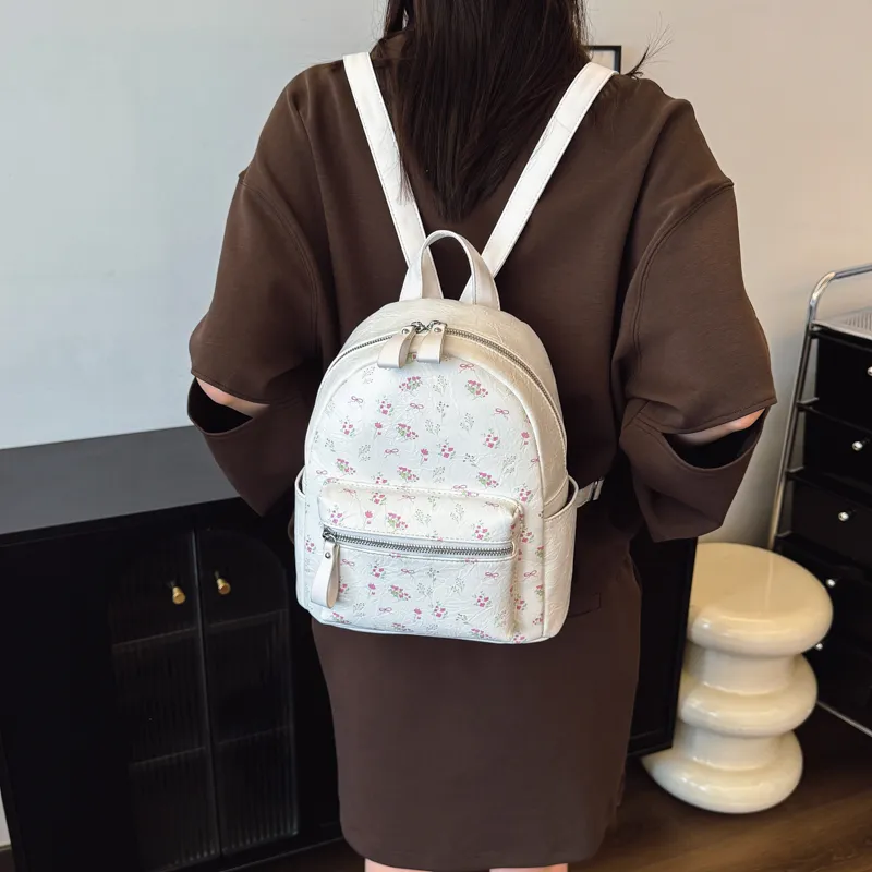 HCXK PU Backpack Women's White/Silver/Black-2