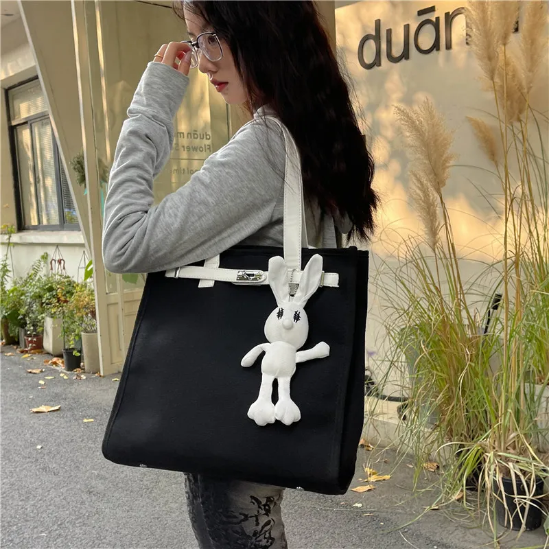 HCXK Canvas Tote Canvas Bag Class Commute Bag Single Shoulder Bag Regular Women's Multicolor-2