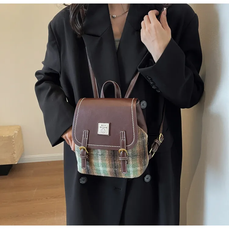HCXK Woolen Backpack Regular Women's Red Plaid/Brown Plaid/Green Plaid-15