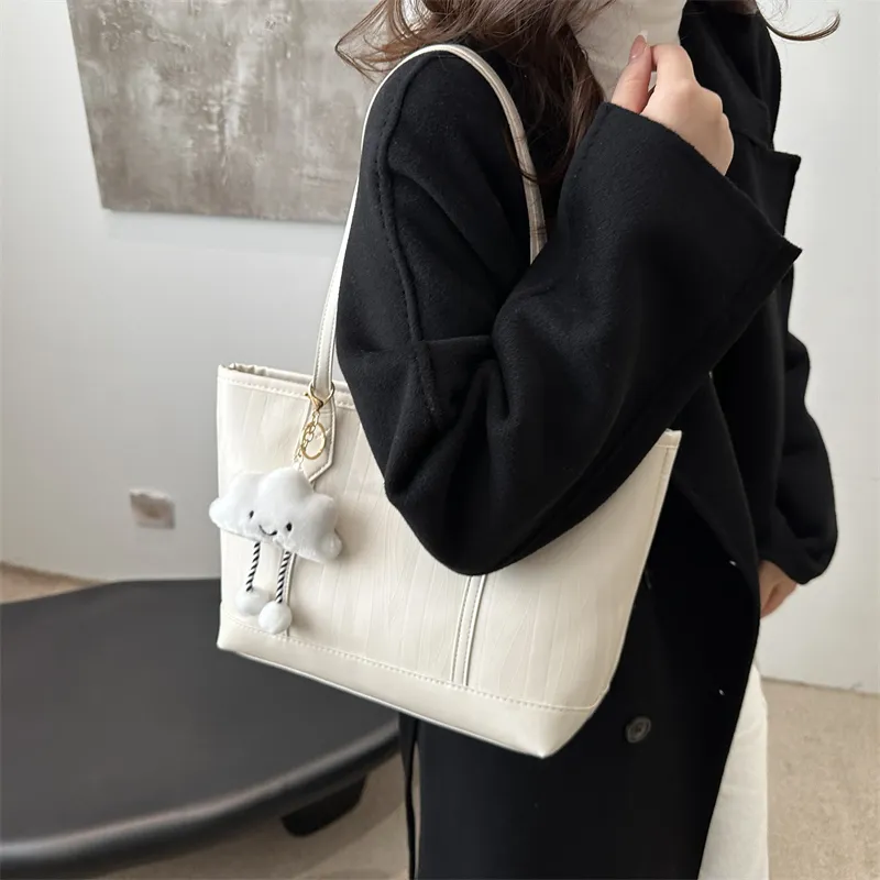HCXK PU Tote Bag Shopping Bag Shoulder Bags Women's White/Black/Coffee-3