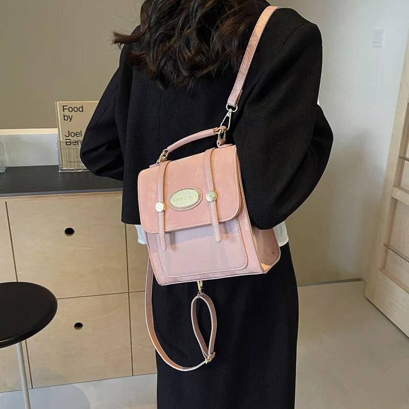 HCXK PU Portable Backpack Regular Women's Ecru/Black/Pink/Khaki-9