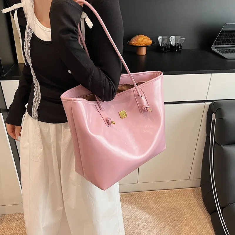 HCXK PU Tote Shoulder Bag Women's Ecru/Black/Purple/Pink-22