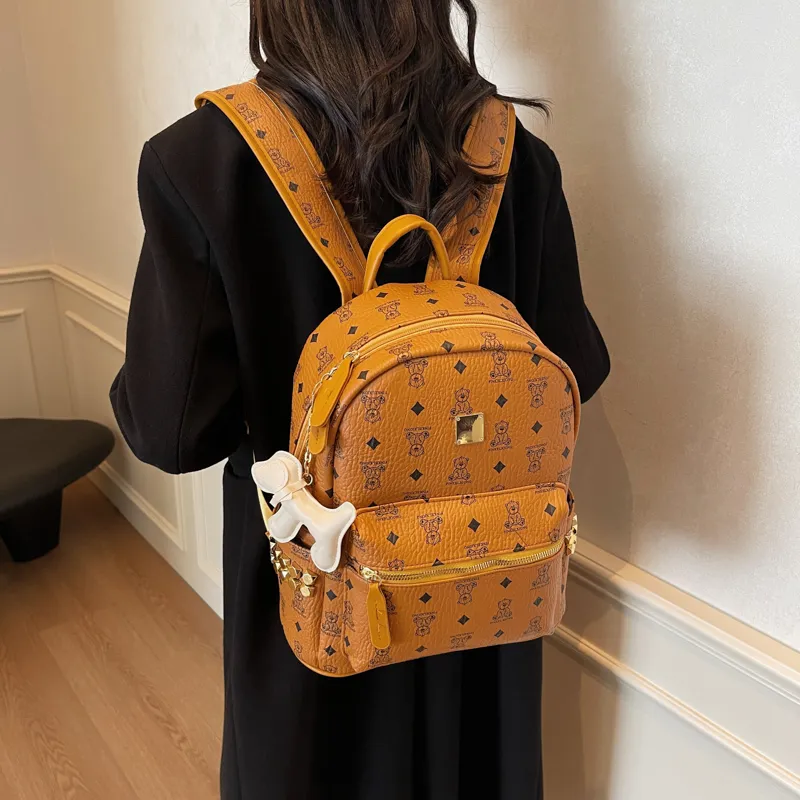 HCXK PU Backpack Women's Black/Ecru/Dark Brown/Pink-16