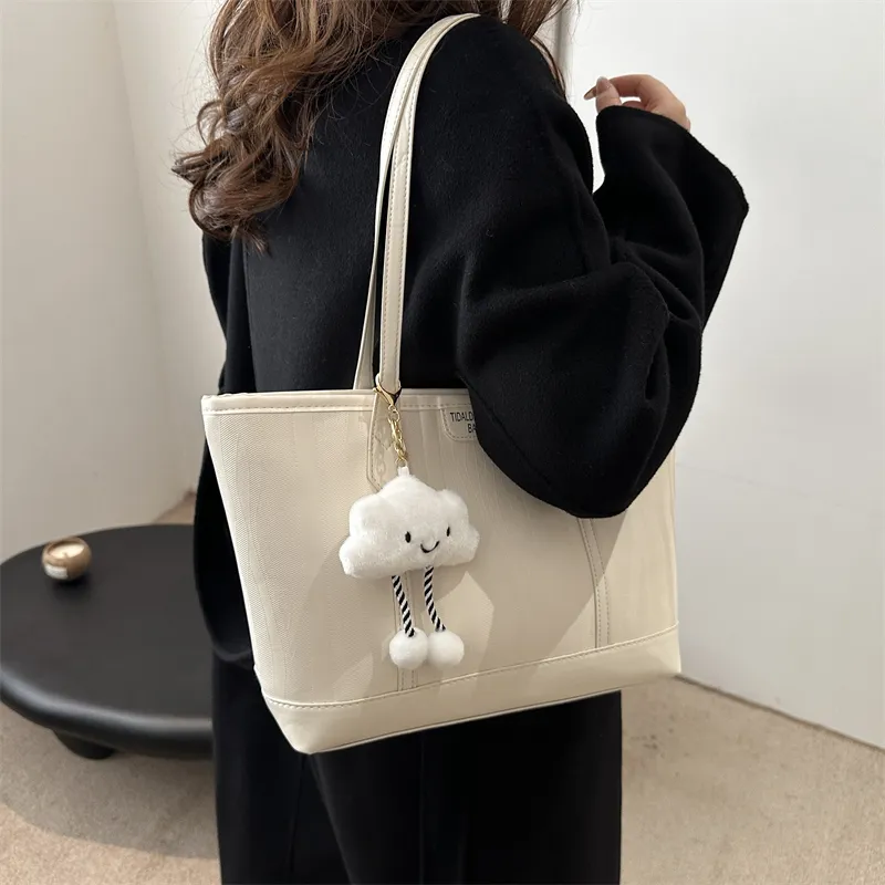 HCXK PU Tote Bag Shopping Bag Shoulder Bags Women's White/Black/Coffee-2