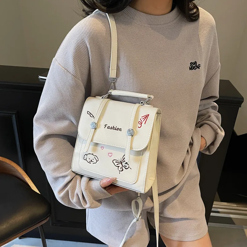 HCXK PU Backpack Women's White/Black/Light Blue/Pink-11