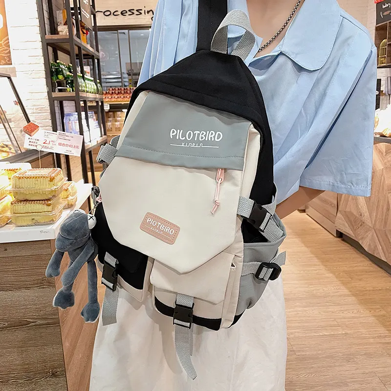 HCXK Canvas Backpack Women's Black/Burgundy/Cyan/Light Blue-1