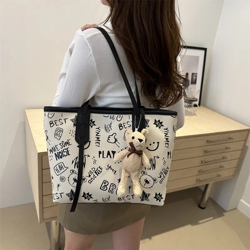 HCXK PU Tote Bag, Shopping Bag, Shoulder Bag Regular Women's Black/Blue/Pink/Brown-4