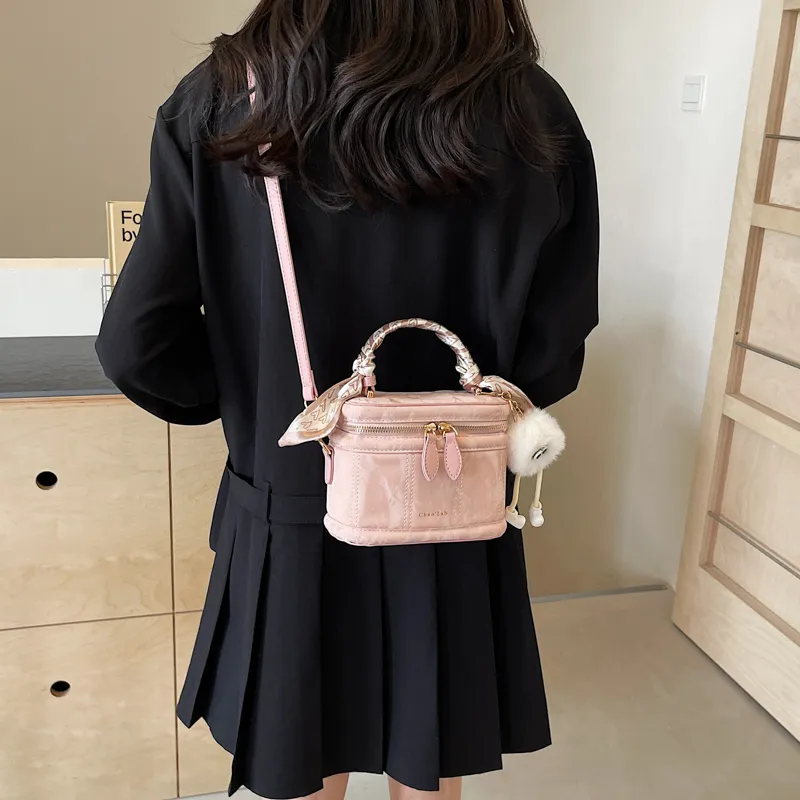 HCXK PU Vintage Shoulder Bag Crossbody Bag Portable Bucket Bag Regular Women's Ecru/Silver/Black/Pink-21