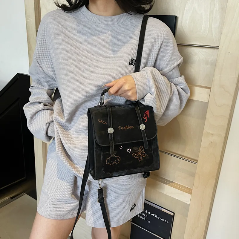 HCXK PU Backpack Women's White/Black/Light Blue/Pink-17