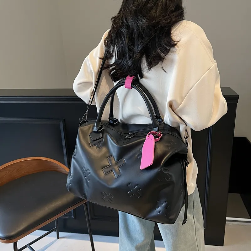 HCXK PU Shoulder Bag, Travel Bag Unisex Black/Gray/Brown-4