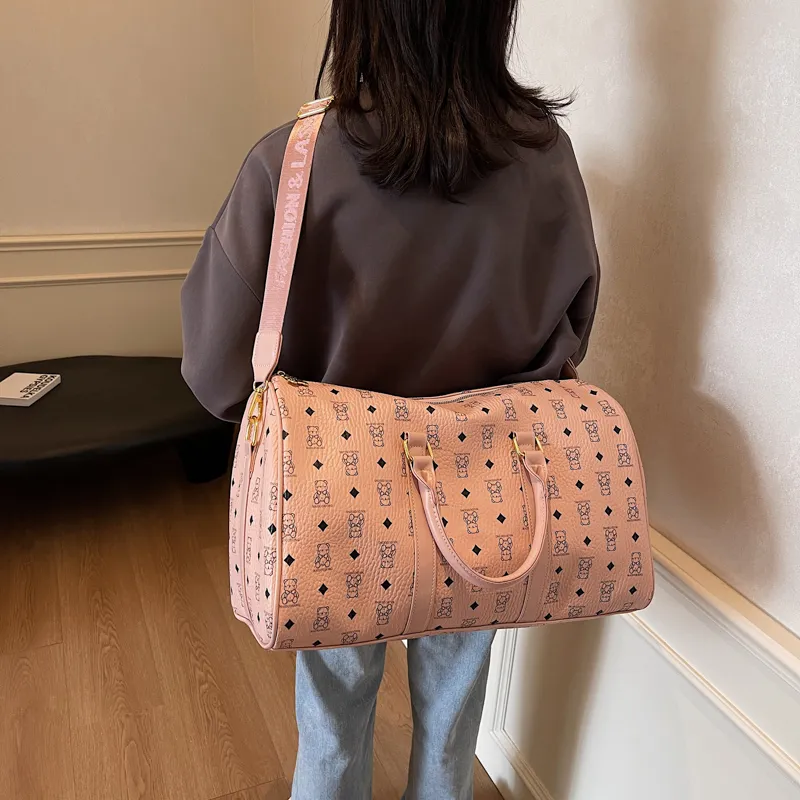 HCXK PU Travel Bag Regular Unisex Pink/Brown/White/White Brown/Black-3
