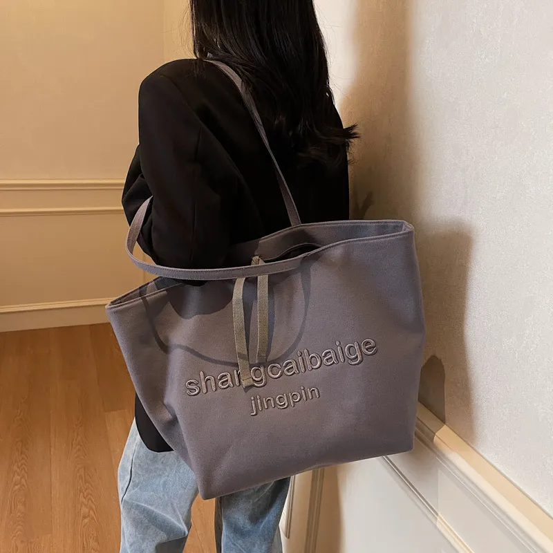 HCXK Canvas Bag Tote Underarm Shoulder Bag Women's Khaki/black/white/gray-19