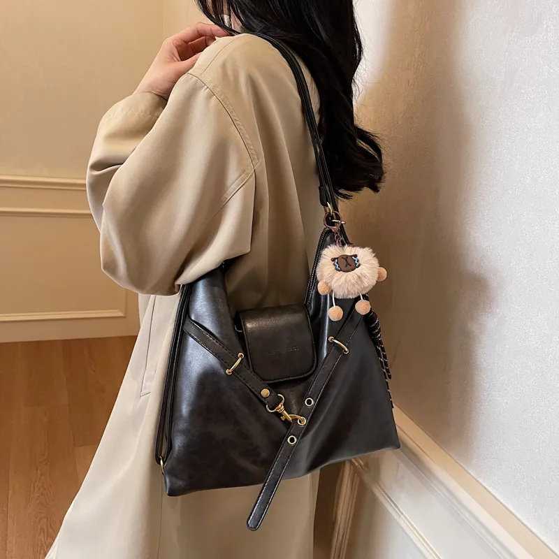 HCXK PU Crossbody One Shoulder Backpack Regular Women's Brown/Coffee/Black/White-16