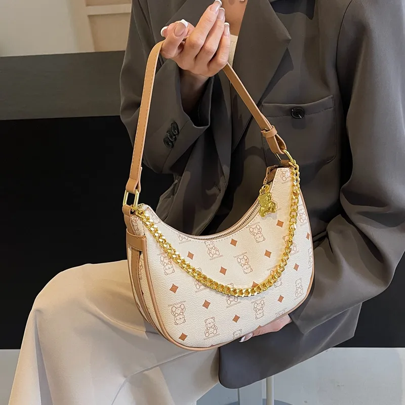HCXK PU One Shoulder Crossbody Dumpling Bag Women's Bag Commute Unisex Ecru/Black/Pink/Brown-4
