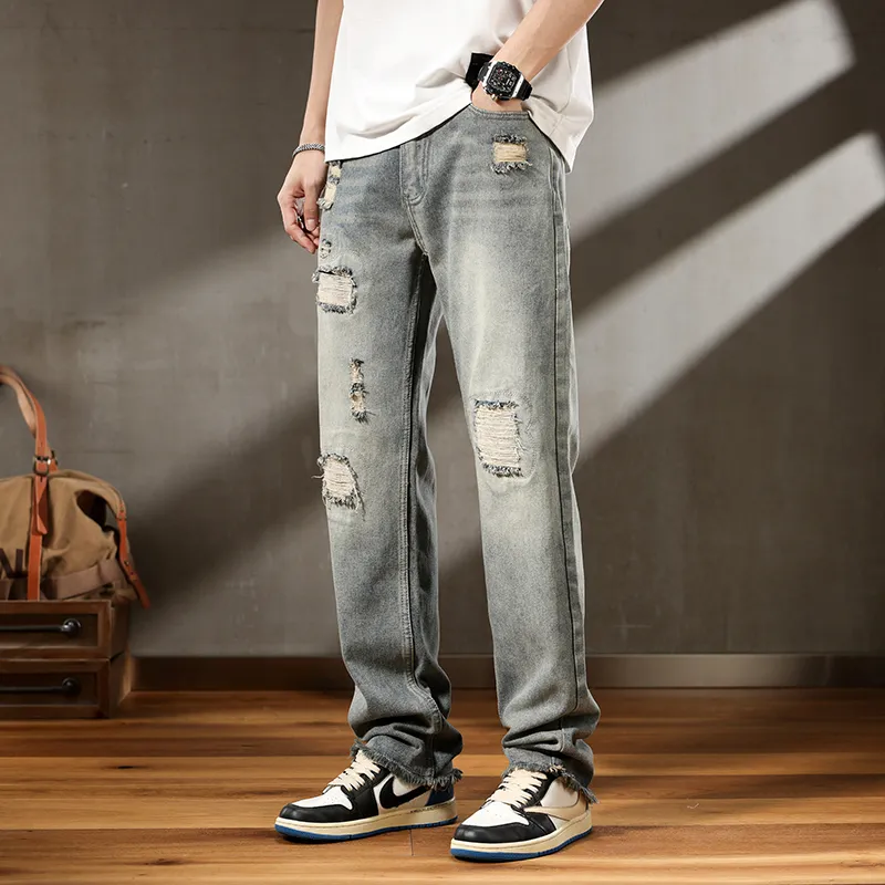 FAIRWHALE Jeans Unisex Ripped Denim Blue-3