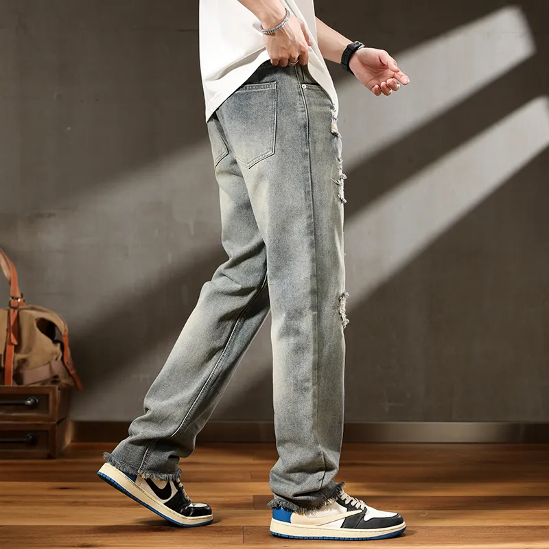 FAIRWHALE Jeans Unisex Ripped Denim Blue-5