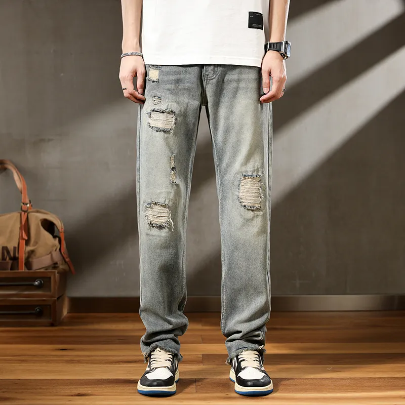 FAIRWHALE Jeans Unisex Ripped Denim Blue-2