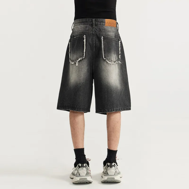 FAIRWHALE Denim Shorts Unisex Black Gray-8