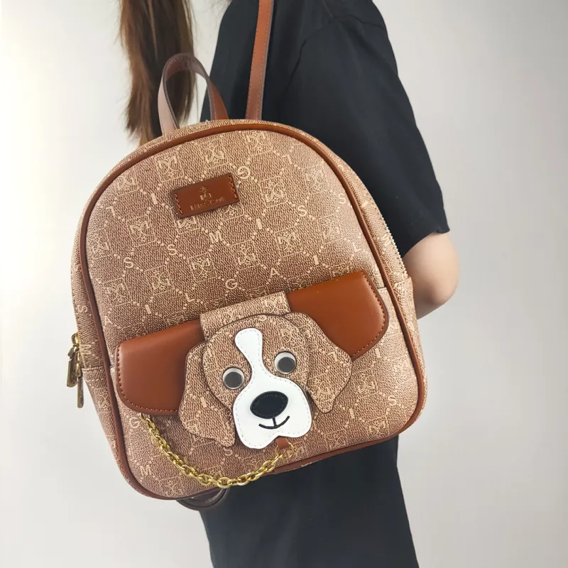 MISS GAIL Artificial Leather Handheld Double Backpack Small Size Women's Brown-5