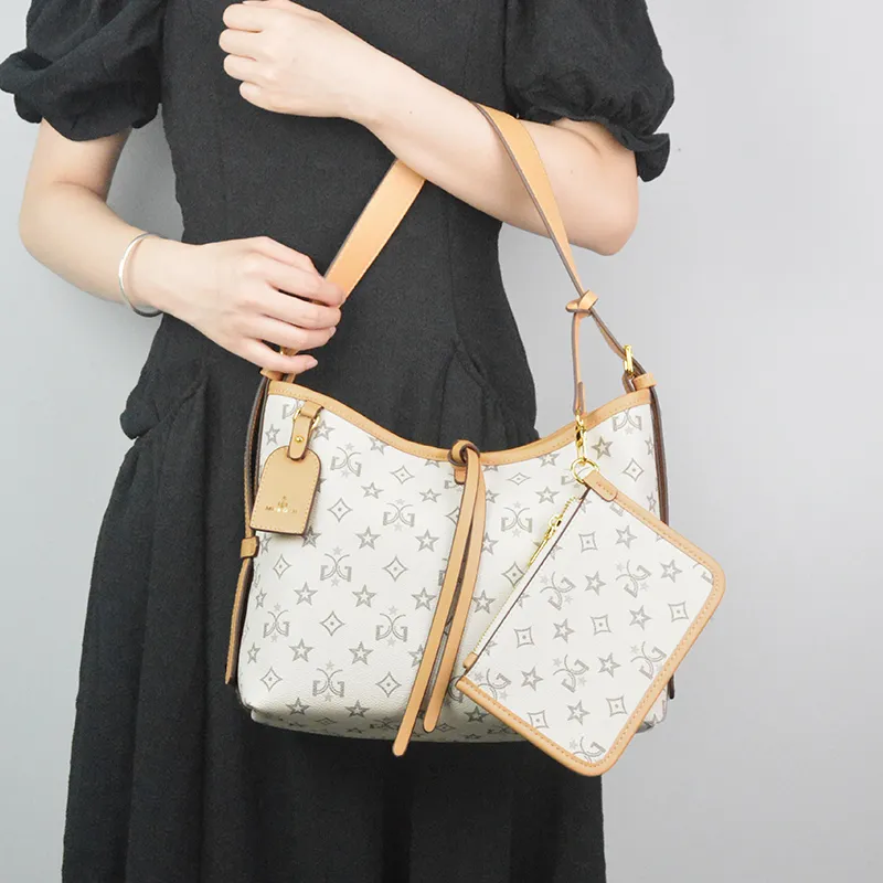 MISS GAIL Synthetic Leather Tote Bag Shopping Bag Handbag Crossbody Bag Shoulder Bag Medium Size Women's White Brown-12