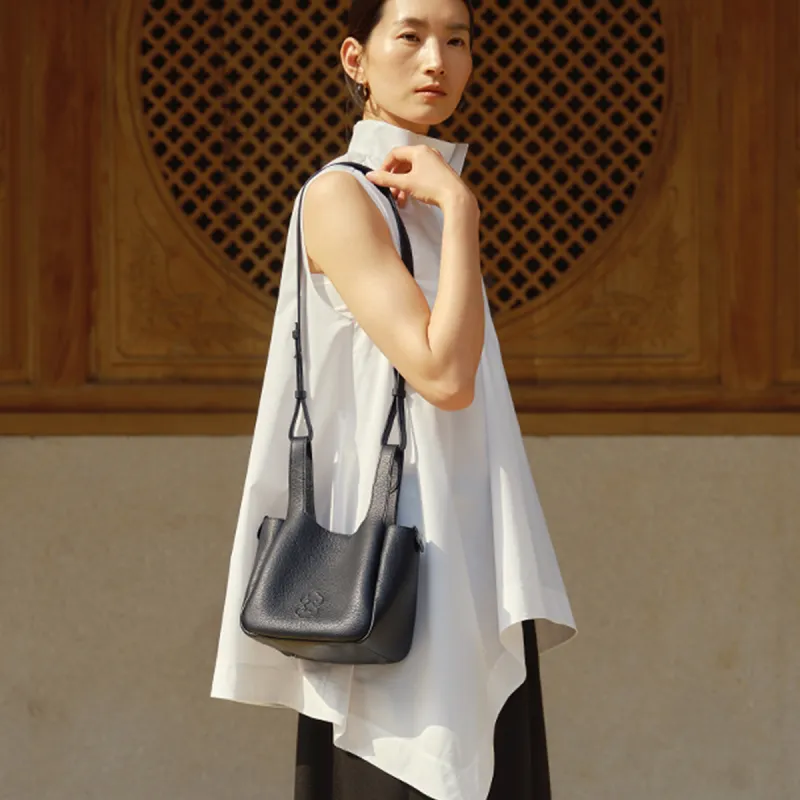 Look Cow Leather Shoulder Bag, Crossbody Bag, Handbag Women's White/Black/Brown-5