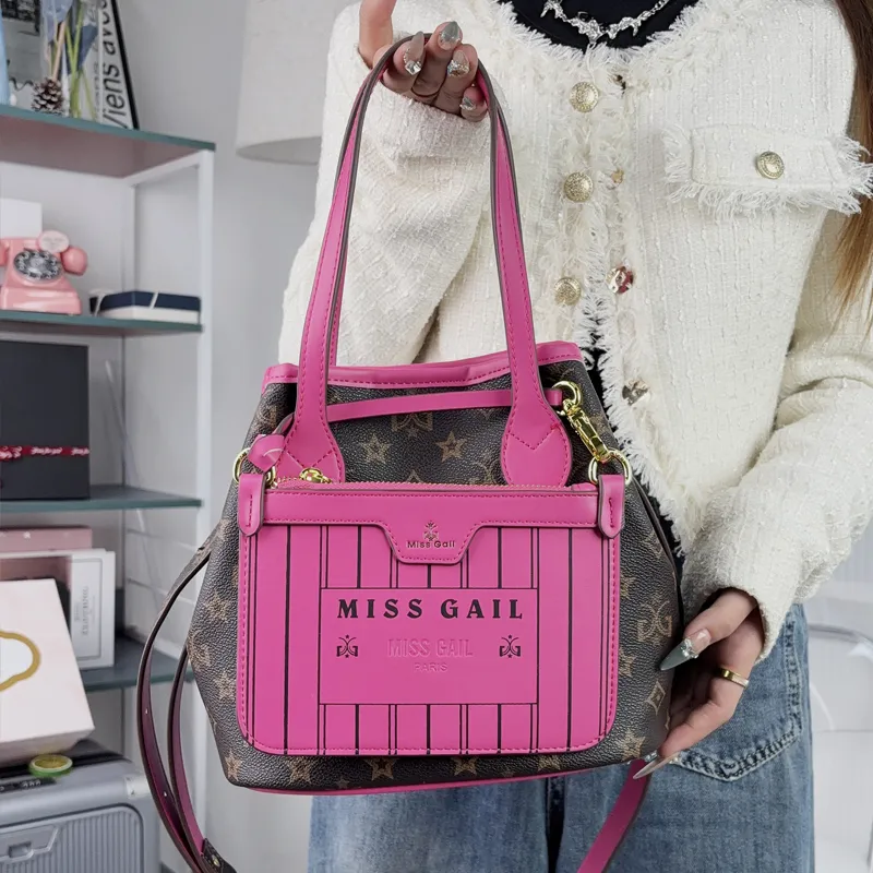 MISS GAIL Artificial Leather Handbag, Shoulder Bag, Crossbody Bag Medium Size Women's Rose Red-7