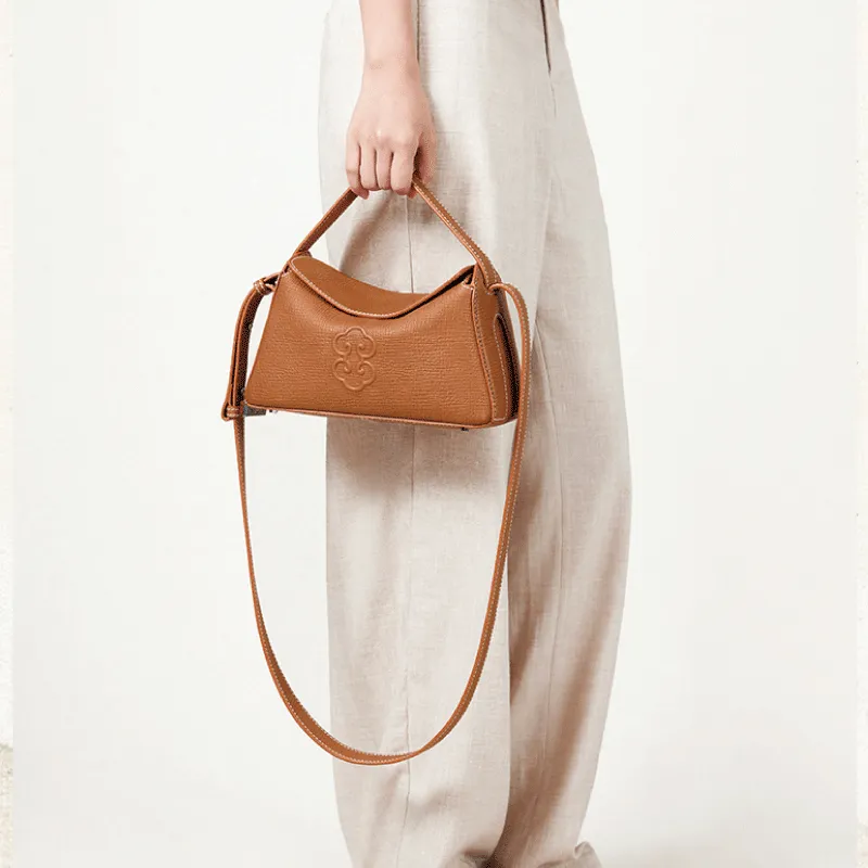 Look Grain Top Grain Cow Leather Crossbody Bag, One Shoulder Handbag Women's White/Brown/Black-7