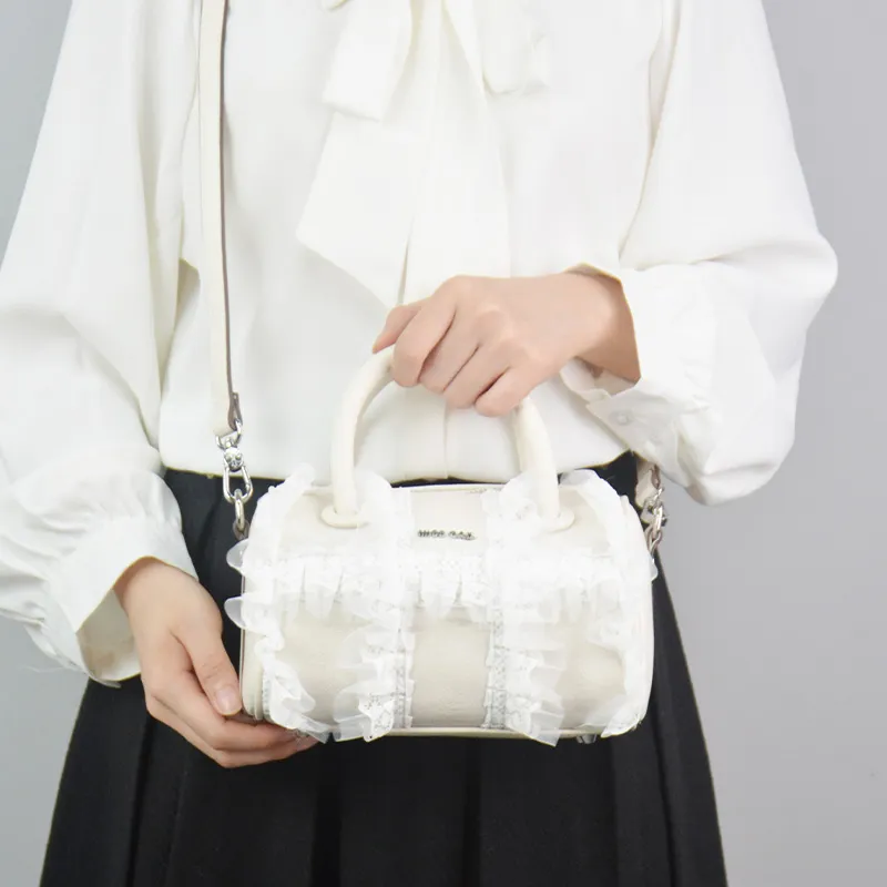 MISS GAIL Synthetic Leather Boston Bag, Shoulder Bag, Crossbody Bag, Handbag Women's Lace White-12