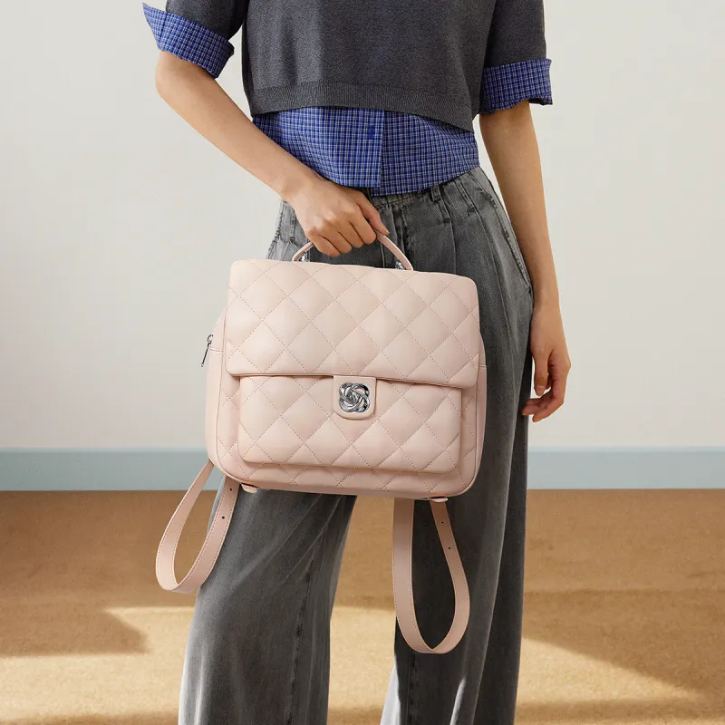 JUST STAR Synthetic Leather Carry Backpack Medium Size Women's White/Pink-7