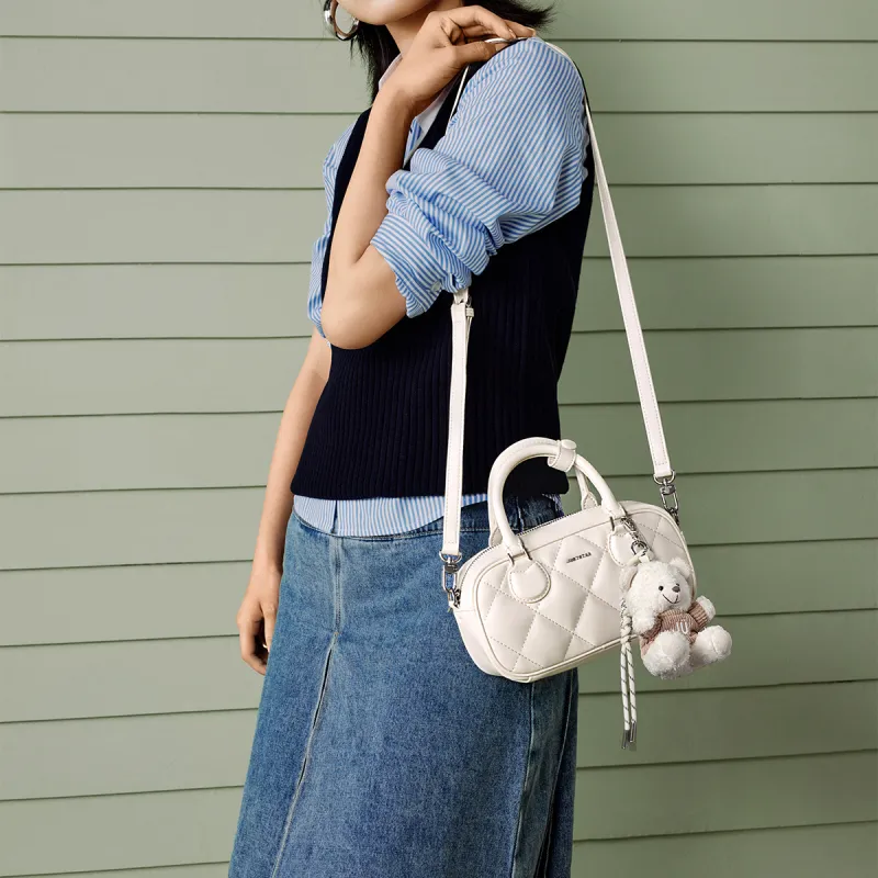 JUST STAR Synthetic Leather Small Square Bag, Shoulder Bag, Crossbody Bag, Handbag Trumpets Women's White/Black-23