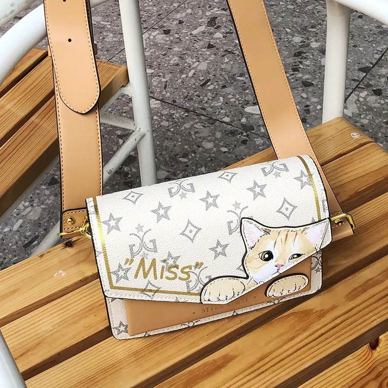 MISS GAIL Synthetic Leather One Shoulder Handbag, Crossbody Bag Regular Women's Monogram Brown/Monogram White-10