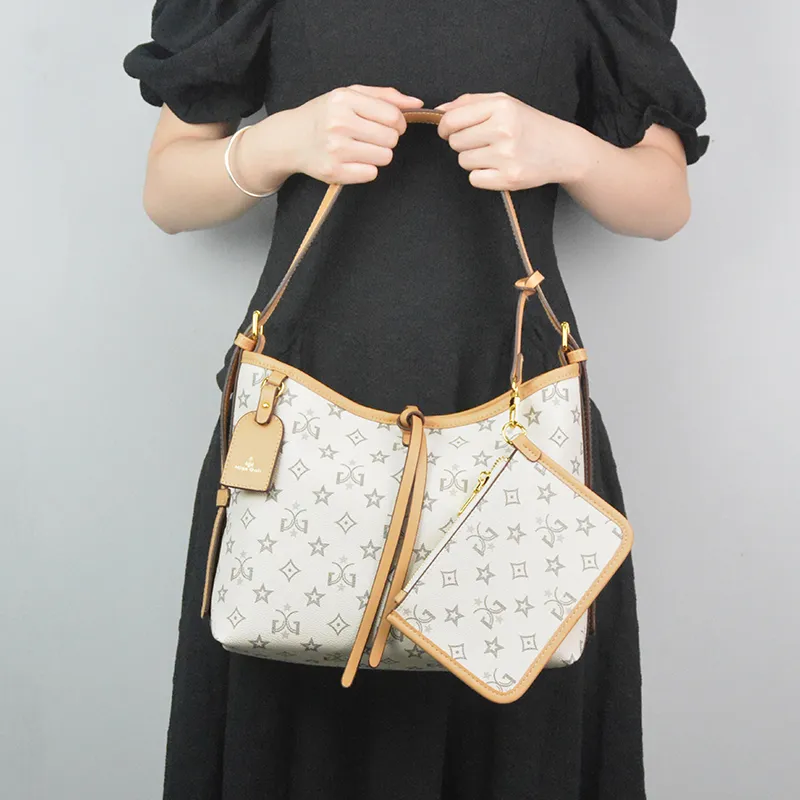 MISS GAIL Synthetic Leather Tote Bag Shopping Bag Handbag Crossbody Bag Shoulder Bag Medium Size Women's White Brown-5