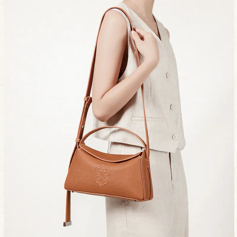 Look Grain Top Grain Cow Leather Crossbody Bag, One Shoulder Handbag Women's White/Brown/Black-6